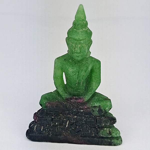 Natural Red Green Ruby in Zoisite 75.16 Ct. Buddha Carving Shape 44 x 31 Mm Gemstone From Madagascar (1 of 3)
