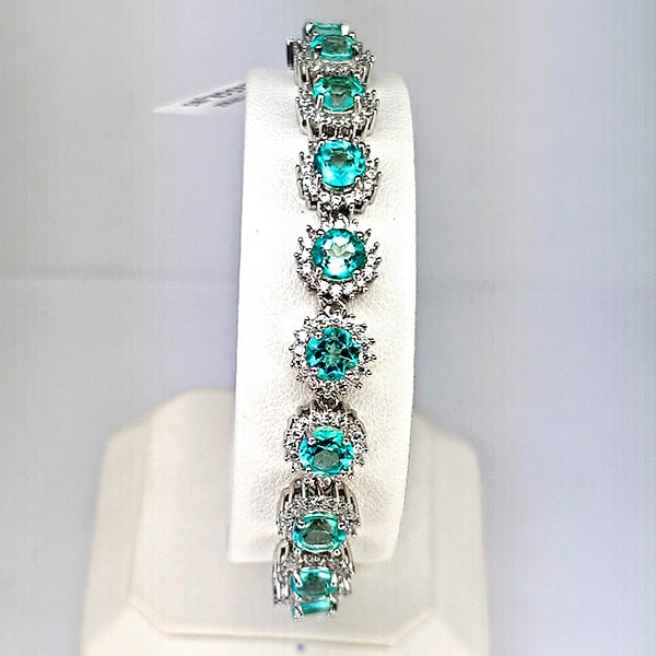 Natural Paraiba Color Apatite 952 Sterling Silver Bracelet Jewelry 12.15 Grams Length 9 Inch. (1 of 3)