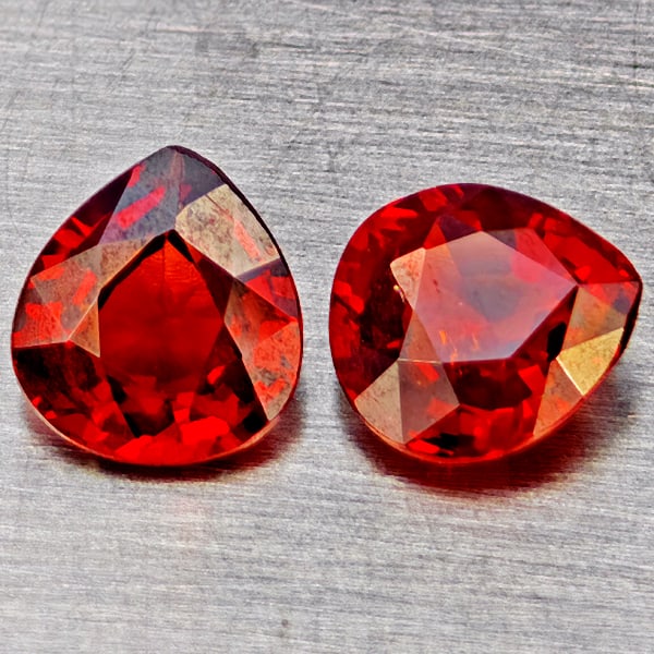 Natural Orangish Red Spessartine Garnet 1.55 Ct. 2 Pcs Pear Shape 5.7 x 5.1Mm Gemstones From Namibia: Product ID: 802937179 Product Name: Natural Garnet Weight: 1.55 CT. Size: 5.7 x 5.1 x 3 MM. Shape: Pear Shape Color: Orangish Red Clarity:VSI Luster: Good Gems Origin: Namibia Treatment: Unheated Crys