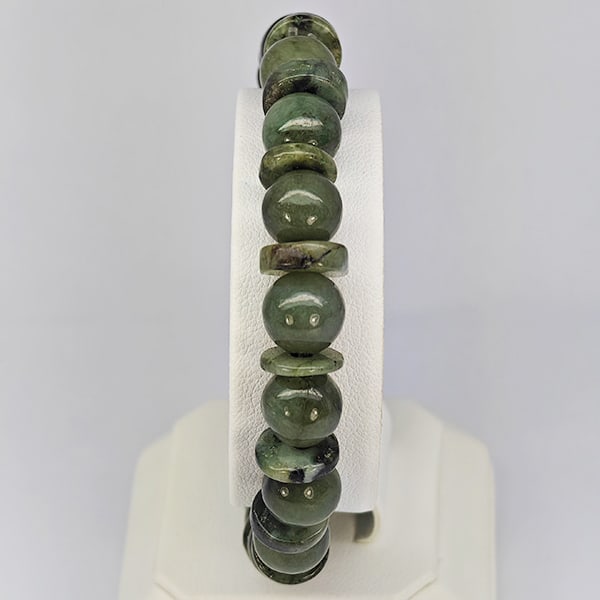 Natural Green Jade 153.44 Ct. Beads Stretch Bracelet Gemstone From Thailand (1 of 3)