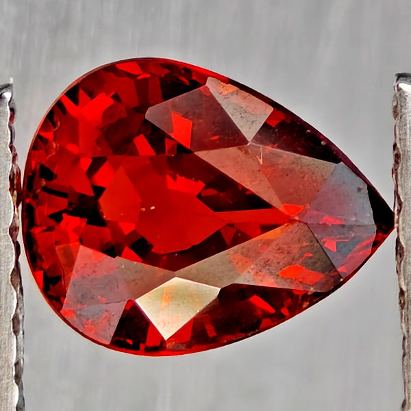 Natural Orangish Red Spessartine Garnet 1.10 Ct. Pear Shape 7 x 5.6 Mm Gemstones From Namibia: Product ID: 802937233 Product Name: Natural Garnet Weight: 1.10 CT. Size: 7 x 5.6 x 3.6 MM. Shape: Pear Shape Color: Orangish Red Clarity:VSI Luster: Good Gems Origin: Namibia Treatment: Unheated Crys