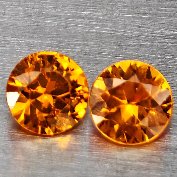 Natural Orange Yellow Sapphire 0.22 Ct. 2 Pcs Round Diamond Cut 3 Mm Gemstones From Thailand (1 of 3)