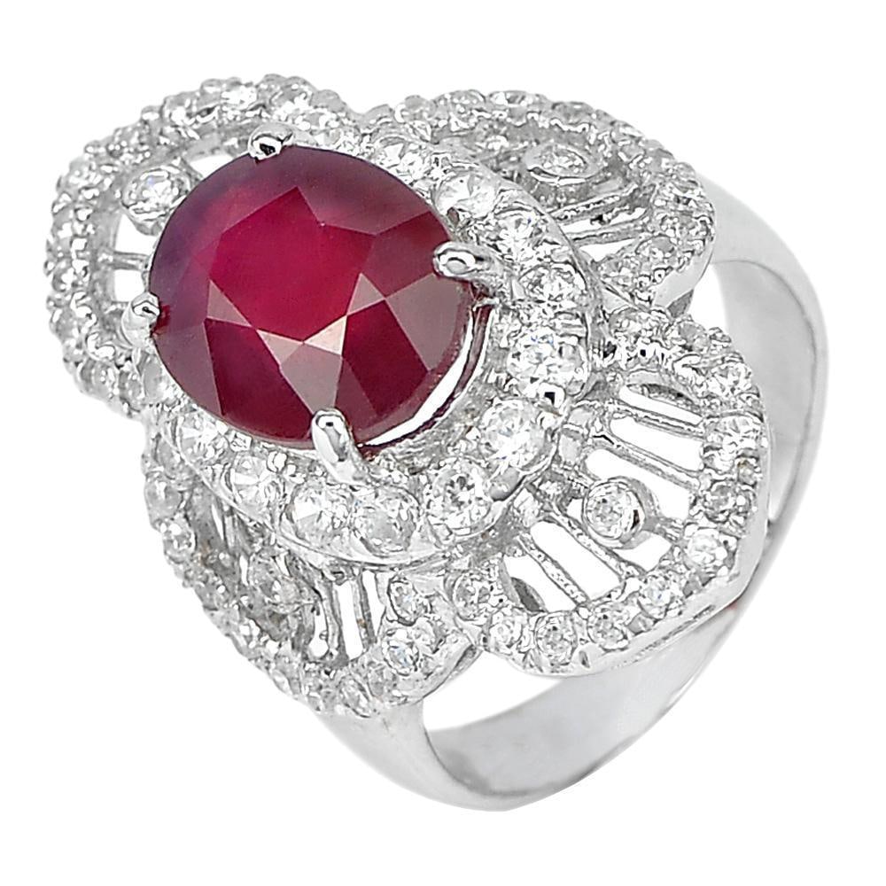 Natural Red Ruby 925 Sterling Silver Ring Jewelry 6.94 G. Size 6.5 (1 of 3)