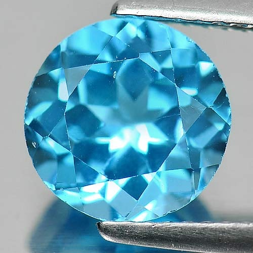 Natural Swiss Blue Topaz 3.40 Ct. Round Shape 9 Mm Gemstone From Brazil: Product ID: 807157051 Product Name: Natural Blue Topaz Weight: 3.40 CT. Size: 9 x 9 x 6.1 MM. Shape: Round Color: Swiss Blue Clarity:SI1 Luster: Good Gems Origin: Brazil Treatment: Treated Crystal Str