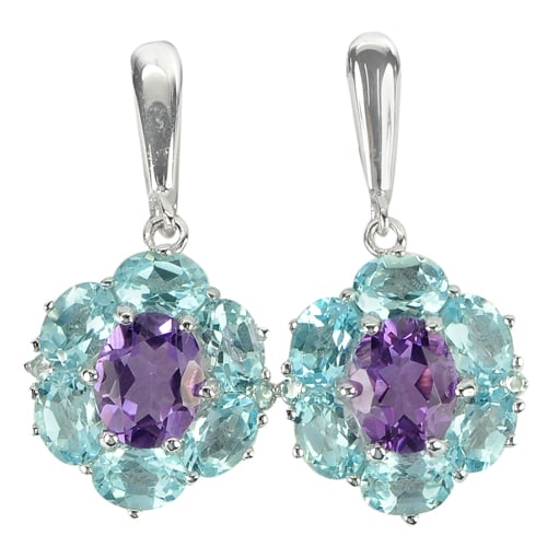 Natural Topaz and Amethyst 925 Sterling Silver Earrings Jewelry 10.56 Grams (1 of 3)