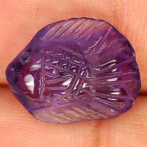 Natural Violet Amethyst 4.46 Ct. Fish Carving 14.3 x 11.3 Mm Gem Unheated Brazil: Product ID: 810303785 Product Name: Natural Amethyst Weight: 4.46 CT. Size: 14.3 x 11.3 x 5 MM. Shape: Fish Carving Color: Violet Clarity:Semi - Transparent Luster: Good Gems Origin: Brazil Treatment: