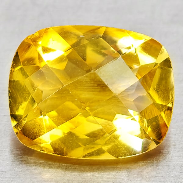Natural Yellow Citrine 2.41 Ct. Cushion Checkerboard Cut 10.1 x 8.2 Mm. Gemstone From Brazil: Product ID: 801815165 Product Name: Natural Citrine Weight: 2.41 CT. Size: 10.1 x 8.2 x 5.2 MM. Shape: Cushion Checkerboard Cut Color: Yellow Clarity:VVS - VSI Luster: Good Gems Origin: Brazil Treatme
