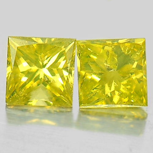Natural Yellow Diamond 0.16 Ct. 2 Pcs. Square Princess Cut 2.4 Mm. From Belgium: Product ID: 802103742 Product Name: Natural Enhanced Diamond Weight: 0.16 CT. Size: 2.4 x 2.4 x 1.5 MM. Shape: Square Princess Cut Color: Yellow Clarity:SI1 Luster: Good Gems Origin: Belgium Treatment