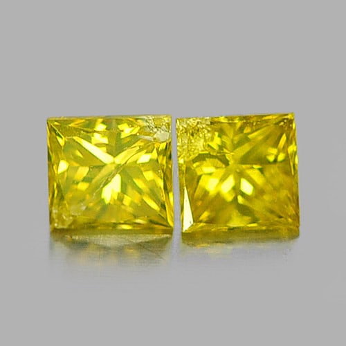 Natural Yellow Diamond 0.19 Ct. 2 Pcs. Square Princess Cut 2.4 mm. From Belgium: Product ID: 802103493 Product Name: Natural Enhanced Diamond Weight: 0.19 CT. Size: 2.4 x 2.4 x 1.6 MM. Shape: Square Princess Cut Color: Yellow Clarity:SI1 Luster: Scintillating Gems Origin: Belgium