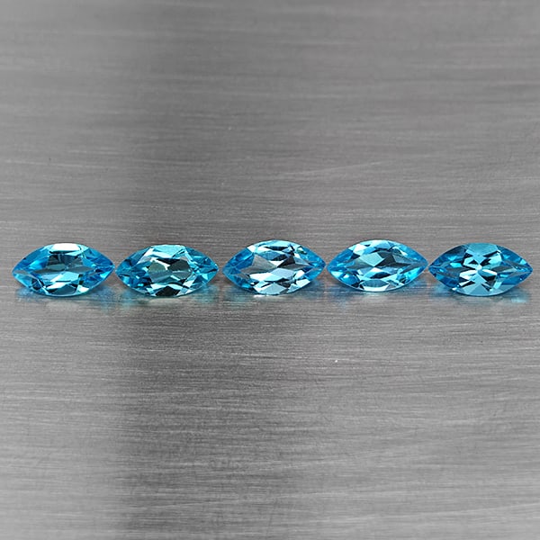 Natural Swiss Blue Topaz 7.65 Ct. 5 Pcs Marquise Shape 10 x 5.2 Mm Gemstone From Brazil: Product ID: 807168723 Product Name: Natural Blue Topaz Weight: 7.65 CT. Size: 10 x 5.2 x 3.4 MM. Shape: Marquise Shape Color: Swiss Blue Clarity:VSI Luster: Good Gems Origin: Brazil Treatment: Treated
