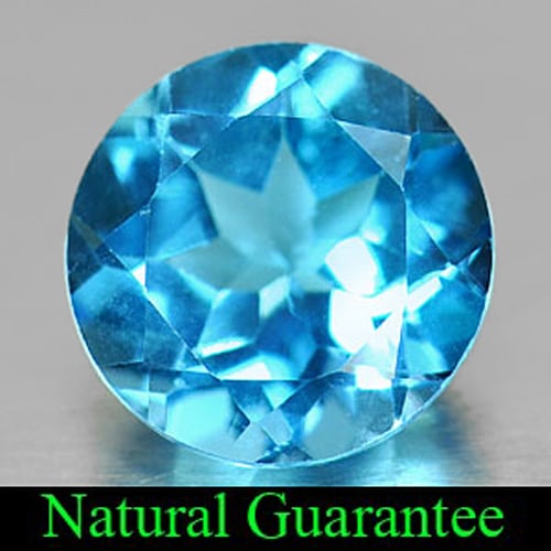 Natural Swiss Blue Topaz 3.15 Ct. Round Shape 9 Mm Gemstone from Brazil: Product ID: 807155849 Product Name: Natural Blue Topaz Weight: 3.15 CT. Size: 9 x 9 x 5.4 MM. Shape: Round Color: Swiss Blue Clarity:VSI Luster: Good Gems Origin: Brazil Treatment: Treated Crystal Str