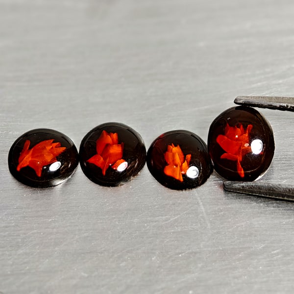 Natural Amber 0.78 Ct. 4 Pcs Flower Carving In Mixed Shape Cabochon Gemstones From Poland: Product ID: 819091059 Product Name: Natural Amber Weight: 0.78 CT. Size: 6.6 x 5.6 x 2 to 6 x 6 x 2.1 MM. Shape: Mixed Shape Cabochon Color: Brown Yellow Clarity:Semi - Transparent Luster: Good Gems O