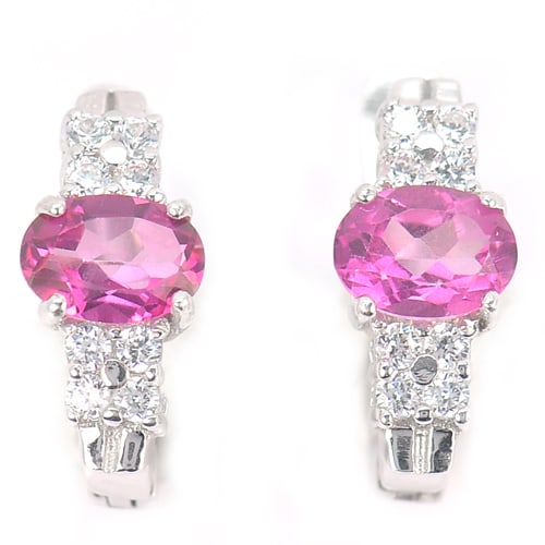 Natural Pink Topaz 925 Sterling Silver Earrings Jewelry 3.55 Grams (1 of 3)