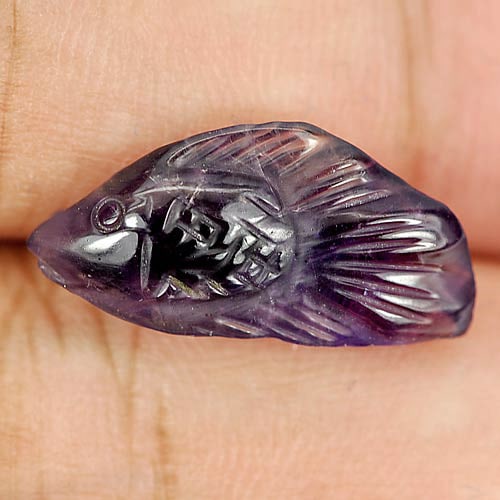 Natural Violet Amethyst 4.75 Ct. Fish Carving 18.8 x 8.9 Mm. Gemstone Unheated From Brazil: Product ID: 810303741 Product Name: Natural Amethyst Weight: 4.75 CT. Size: 18.8 x 8.9 x 5.2 MM. Shape: Fish Carving Color: Violet Clarity:Semi - Transparent Luster: Good Gems Origin: Brazil Treatment