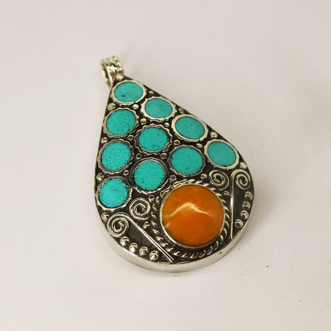 New Arrival - Natural Turquoise & Copal Tibetan Pendant (1 of 3)