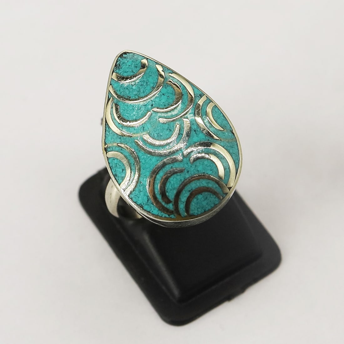 Tibetan Turquoise Handmade Ethnic Adjustable Ring: Product ID: 250816122708 Product - Tibetan Handmade Ring Gemstone - Natural Turquoise Size - Adjustable Weight - 7 Gram Metal - Brass & Copper mix Metal Origin - Nepal Country/Region of Manufacture - 