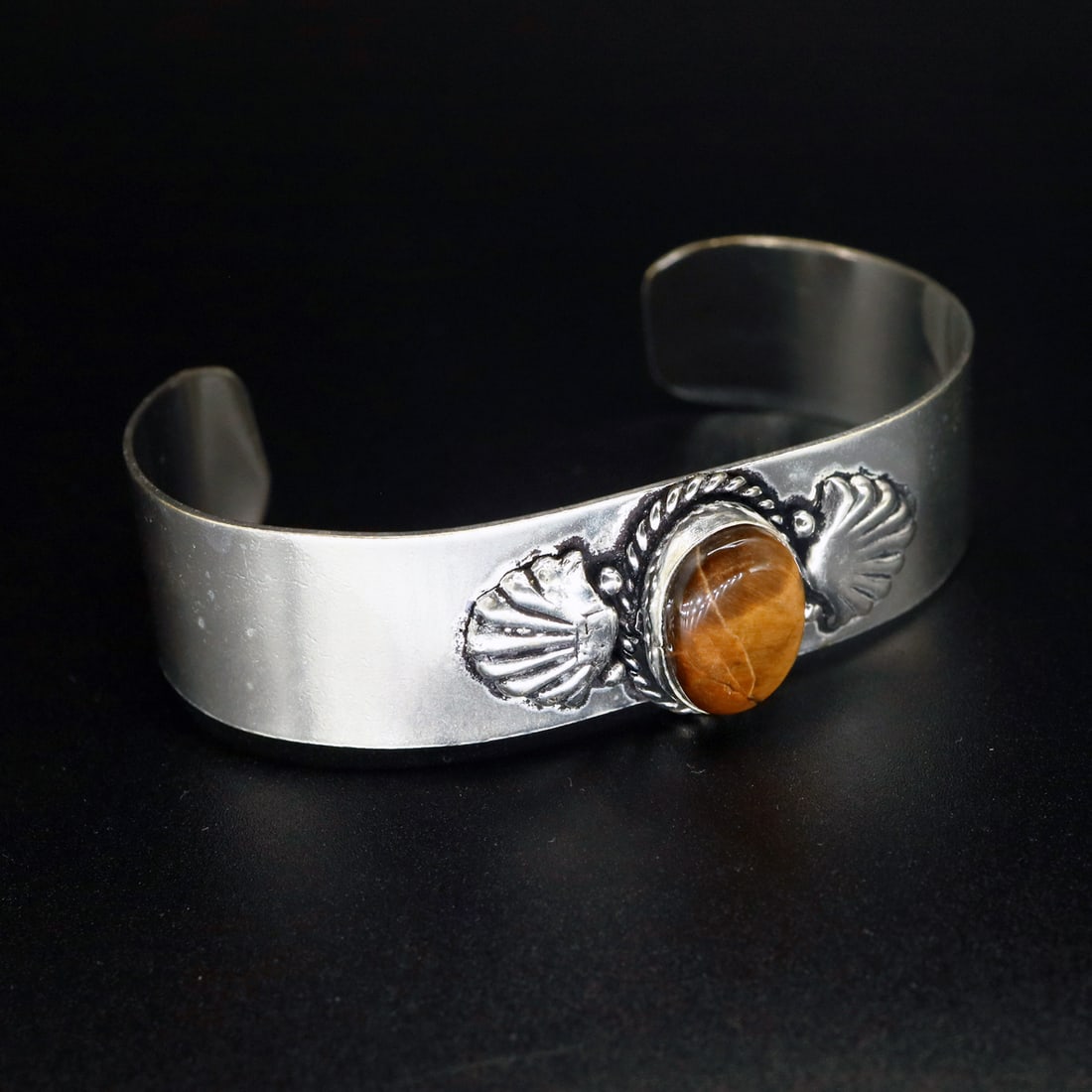Natural Tiger Eye Handmade Silver Plated Bangle (1 of 3)