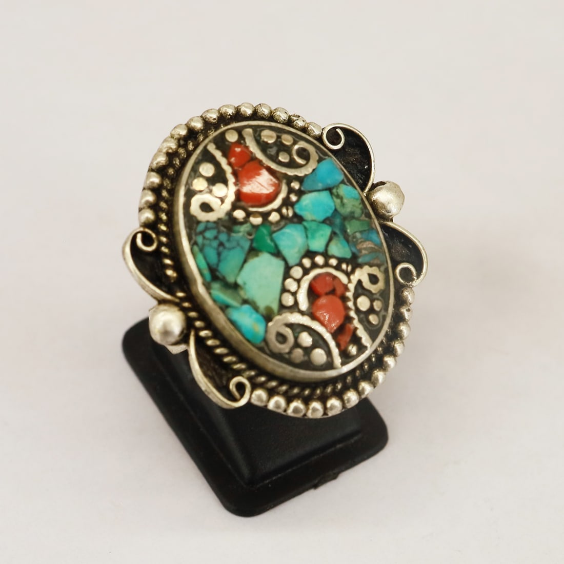Natural Turquoise & Coral Handmade Vintage Ring - Free Size: Product ID: 250826172821 Product - Tibetan Handmade Ring Gemstone - Natural Turquoise & Coral Size - Free Size Weight - 13 Gram Metal - Brass & Copper mix Metal Origin - Nepal Country/Region of Manufa