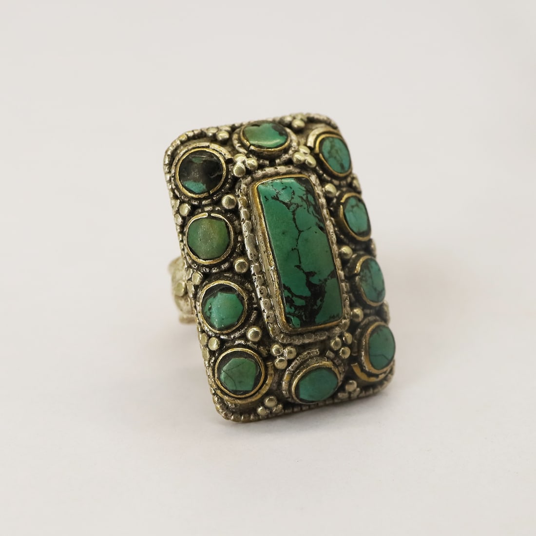 Tibetan Natural Turquoise Vintage Ring - 8 MM: Product ID: 250814145221 Product - Tibetan Handmade Ring Gemstone - Natural Turquoise Size - 8 MM Weight - 19 Gram Metal - Brass & Copper mix Metal Origin - Nepal Country/Region of Manufacture - Nepal