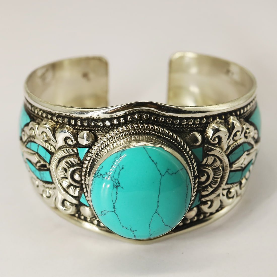 Tibetan Turquoise Handmade Ethnic Cuff Bangle (1 of 3)