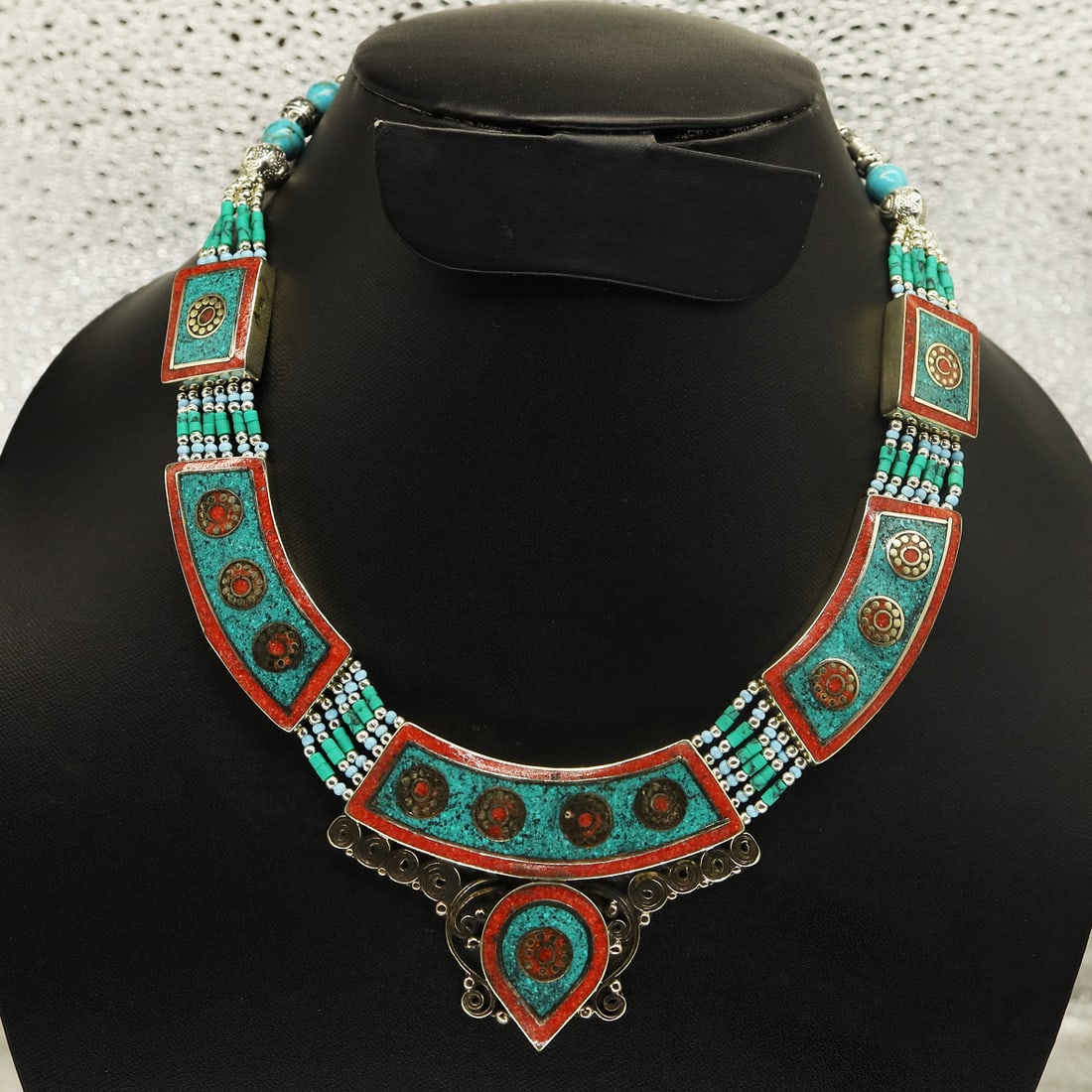 Tibetan Natural Turquoise & Coral Handmade Vintage Necklace: Product ID: 250810113044 Product - Tibetan Handmade Necklace Gemstone - Natural Turquoise & Coral Size - 18 Inch Long Weight - 100 Gram Approx Metal - Brass & Copper mix Metal Origin - Nepal Country/R