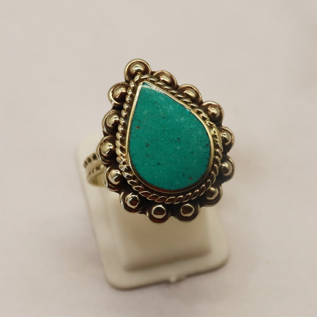 Natural Turquoise Handmade Boho Ring - Free Size: Product ID: 250820170305 Product - Tibetan Handmade Ring Gemstone - Natural Turquoise Size - Free Size Weight - 5 Gram Metal - Brass & Copper mix Metal Origin - Nepal Country/Region of Manufacture - N