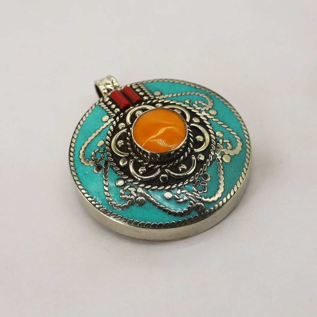 Tibetan Turquoise & Copal Handmade Boho Pendant (1 of 3)