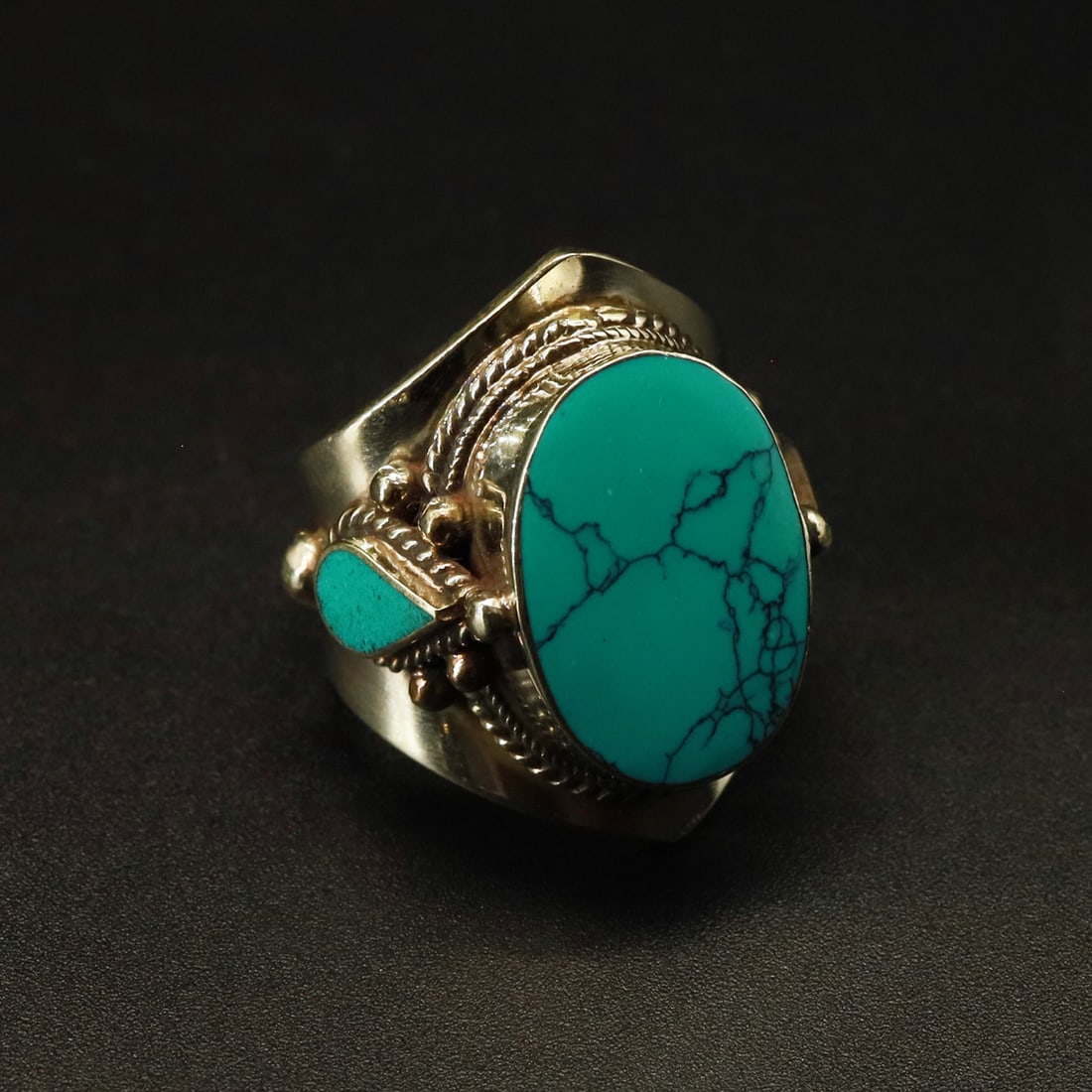 Tibetan Natural Turquoise Handmade Bold Ring - Free Size: Product ID: 250924173705 Product - Tibetan Natural Handmade Ring Gemstone - Natural Turquoise Ring Size - Free Size Weight - 15 Gram Metal - Brass & Copper mix Metal Origin - Nepal Country/Region of M