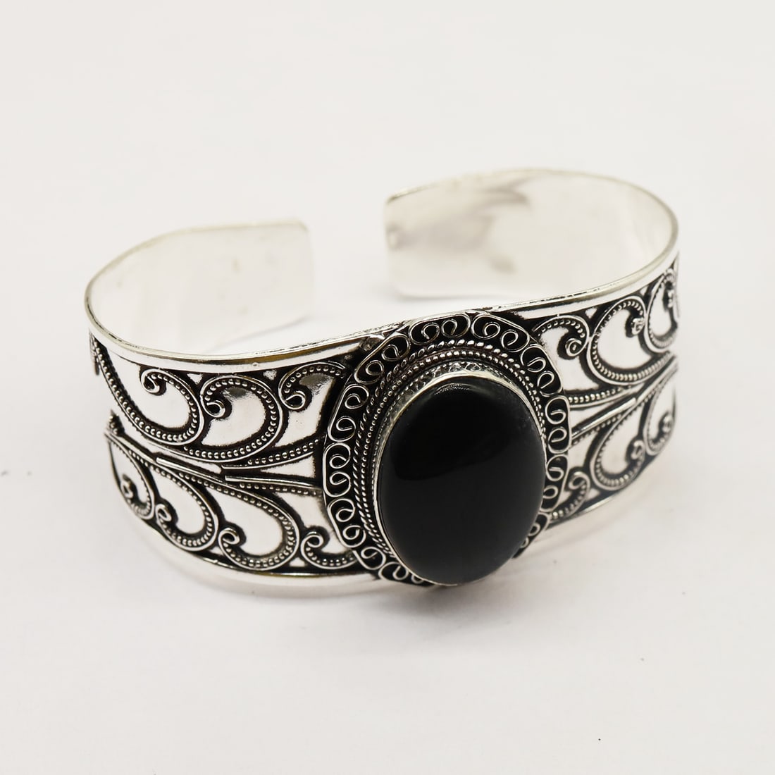 Natural Black Onyx Handmade Silver Plated Bangle (1 of 3)
