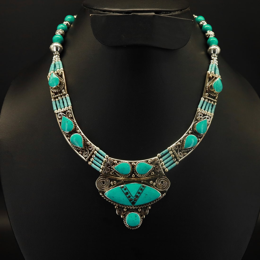 Tibetan Natural Turquoise Handmade Boho Necklace: Product ID: 251002144049 Product - Tibetan Handmade Necklace Gemstone - Natural Turquoise Size - 18 Inch Long Weight - 100 Gram Approx Metal - Brass & Copper mix Metal Origin - Nepal Country/Region of