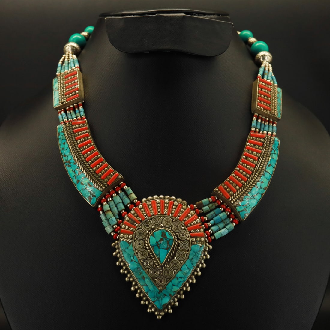 Old & Rare!! Turquoise & Coral Handmade Choker Necklace (1 of 3)