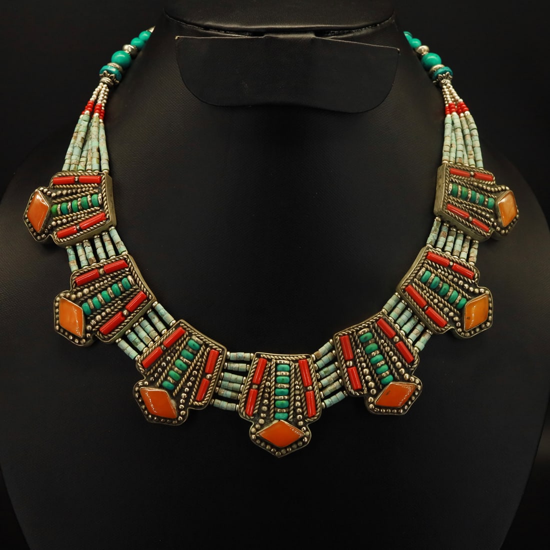 Tibetan Turquoise & Coral Handmade Vintage Choker Necklace: Product ID: 251002164349 Product - Tibetan Handmade Necklace Gemstone - Natural Turquoise & Coral Size - 18 Inch Long Weight - 100 Gram Approx Metal - Brass & Copper mix Metal Origin - Nepal Country/R