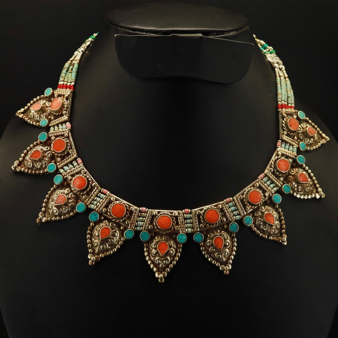 Natural Old Turquoise & Coral Handmade Vintage Artisan Necklace (1 of 3)