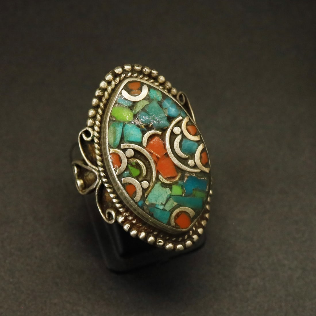 Natural Turquoise & Coral Handmade Vintage Old Ring - 8 MM (1 of 3)