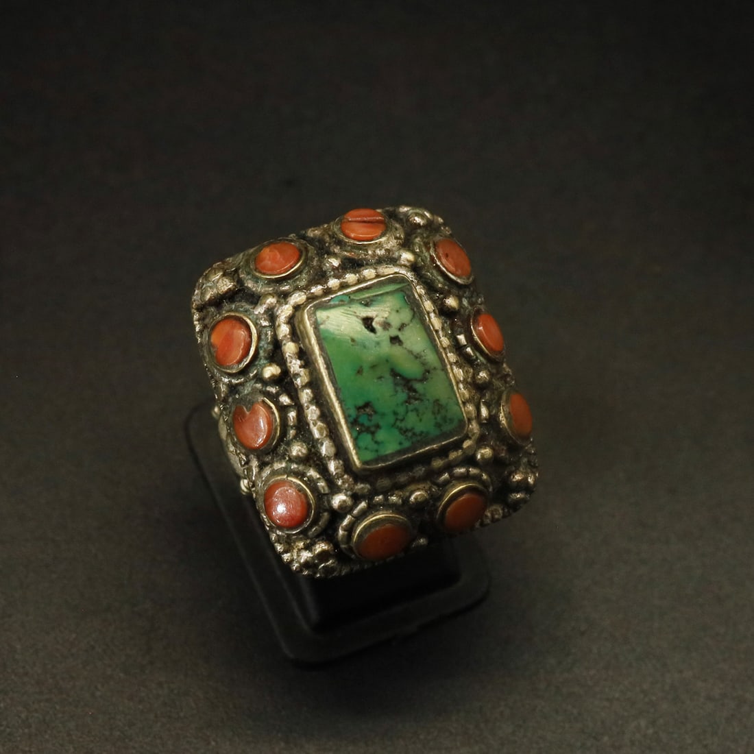 Tibetan Turquoise & Coral Handmade Vintage Boho Ring - 6 MM (1 of 3)