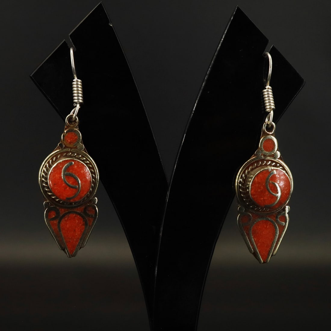 Tibetan Natural Red Coral Handmade Choker Earring: Product ID: 251001162131 Product - Tibetan Handmade Earring Gemstone - Tibetan Natural Red Coral Size - 4x1.5 Cm Weight - 22 Gram Metal - Brass & Copper mix Metal Origin - Nepal Country/Region of Manu