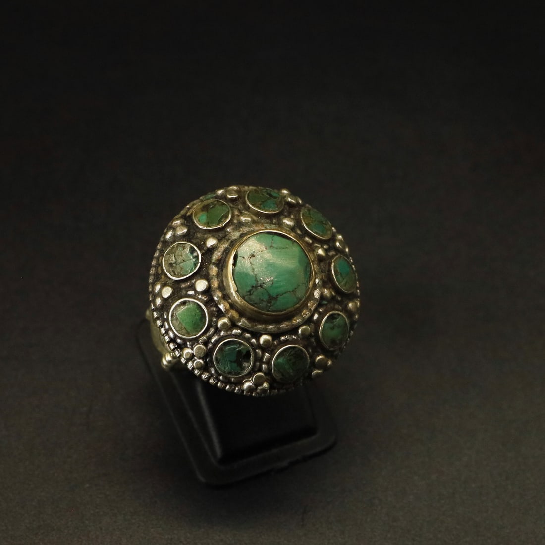 Old Turquoise Handmade Vintage Tibetan Ring - 9 MM (1 of 3)