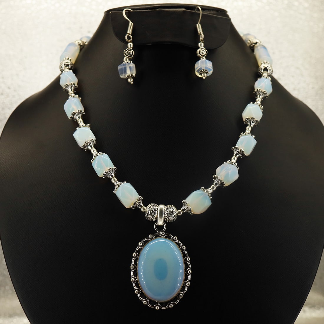 Lab Created Opal Handmade Pendant Necklace with Earring (1 of 3)