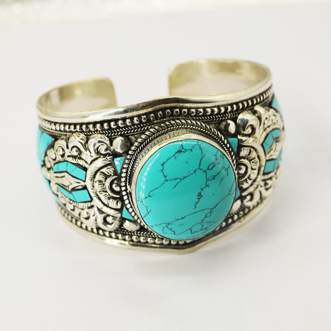 Tibetan Turquoise Handmade Ethnic Cuff Bangle (1 of 3)