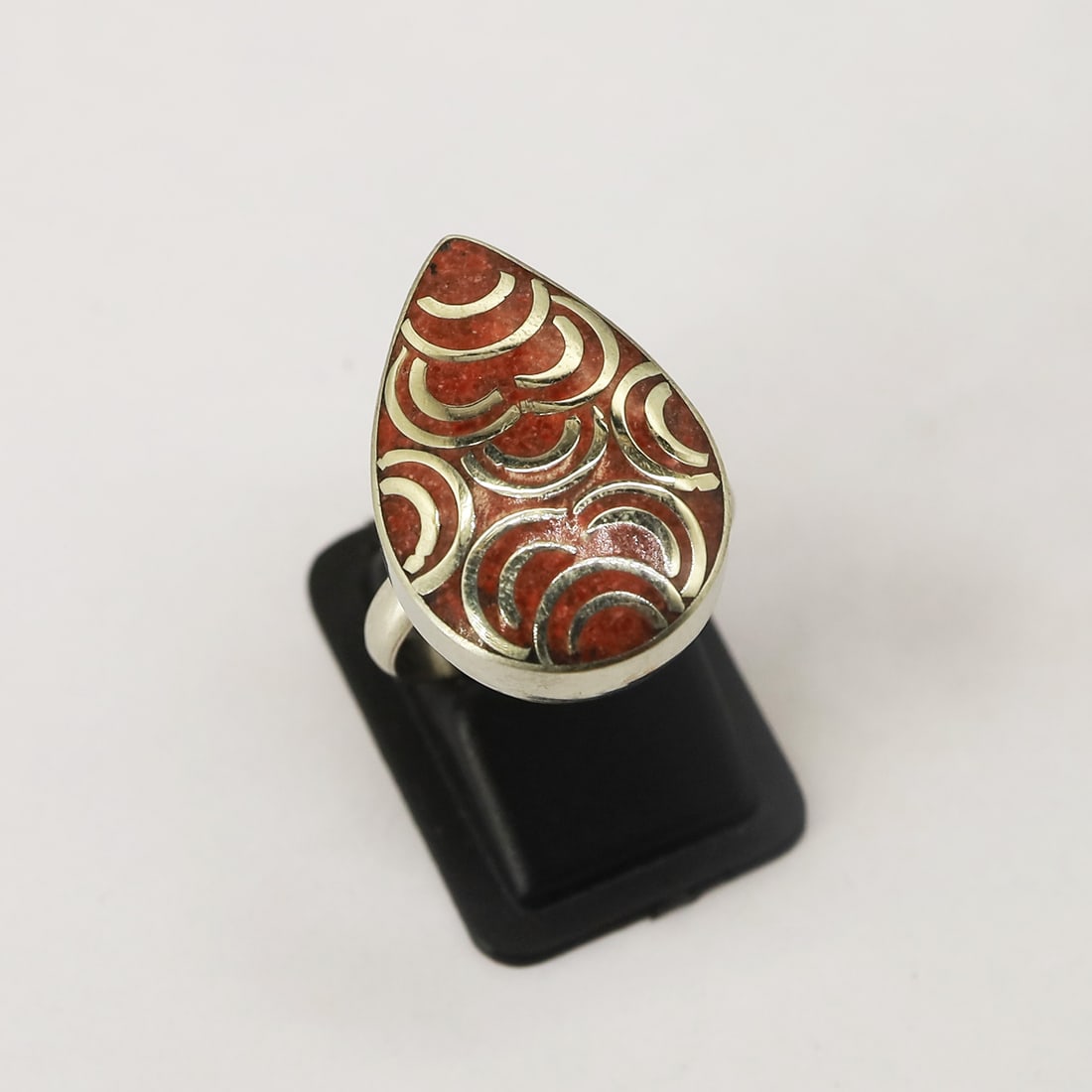 Adjustable Tibetan Coral Nepalese Beautiful Ring: Product ID: 250816130849 Product - Tibetan Handmade Ring Gemstone - Natural Coral Size - Adjustable Weight - 6 Gram Metal - Brass & Copper mix Metal Origin - Nepal Country/Region of Manufacture - Nepa