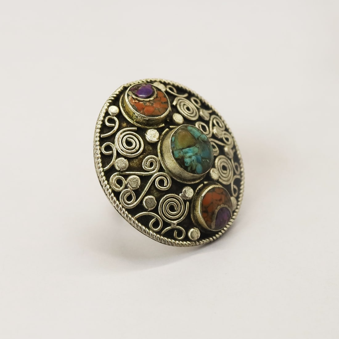 Tibetan Natural Turquoise & Coral Vintage Ring - 7 MM: Product ID: 250814150742 Product - Tibetan Handmade Ring Gemstone - Natural Turquoise & Coral Size - 7 MM Weight - 21 Gram Metal - Brass & Copper mix Metal Origin - Nepal Country/Region of Manufacture