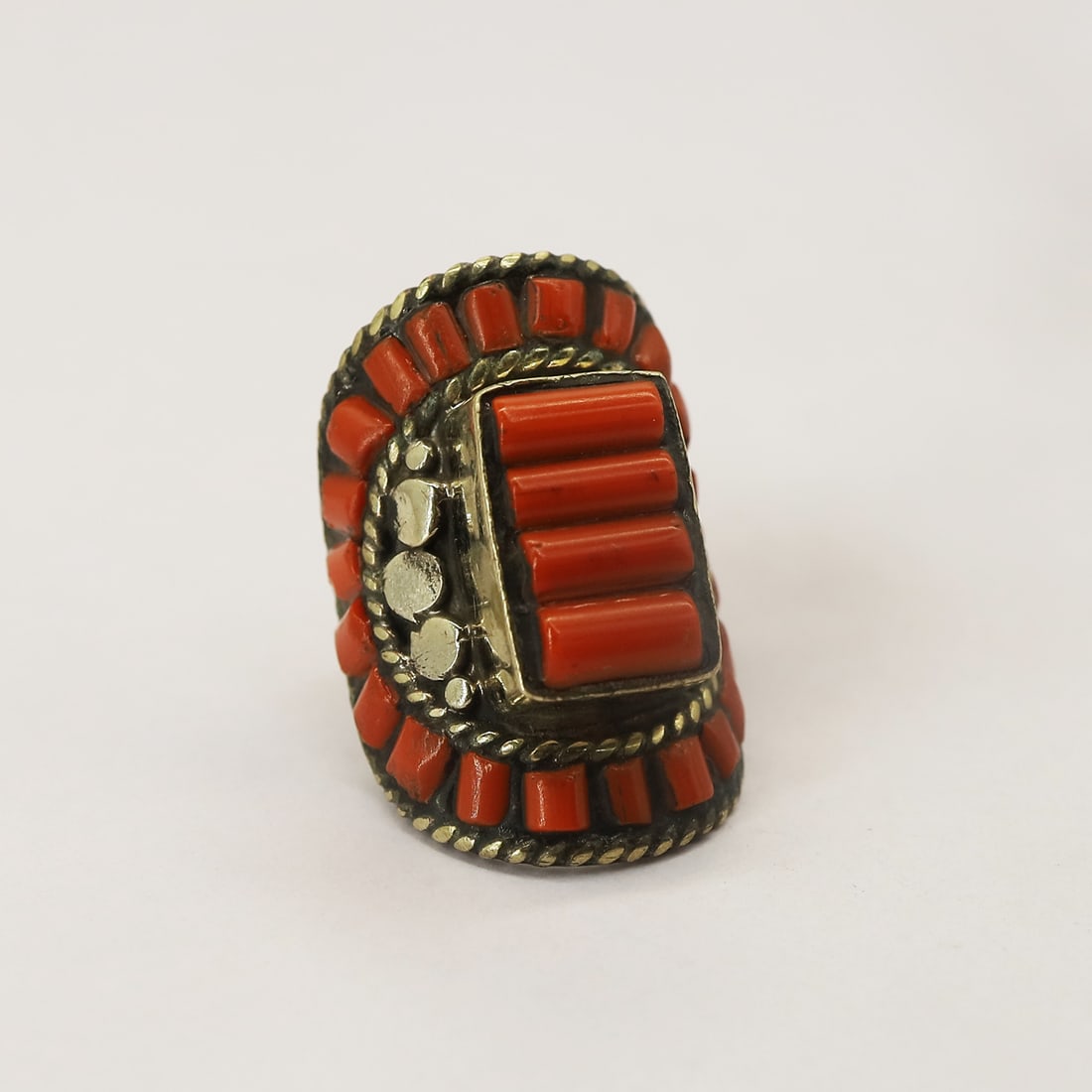 Tibetan Natural Red Coral Handmade Tribal Ring - 7 MM (1 of 3)