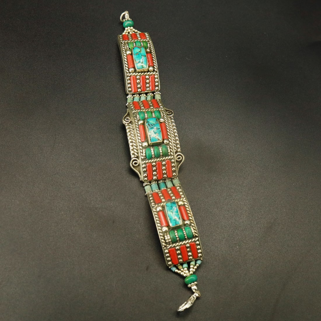 Tibetan Natural Turquoise & Coral Handmade Vintage Bracelet (1 of 3)