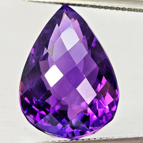 Natural Purple Amethyst 20.96 Ct. Pear Checkerboard Cut 20 x 14.5 Mm. Gemstone From Brazil (1 of 3)