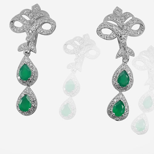 Natural Green Emerald 925 Sterling Silver Earrings Jewelry 8.95 G. (1 of 3)