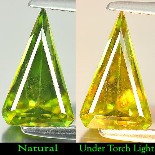 Natural Intense Green Sphene 1.94 Ct. Fancy Shape 11.9 x 7.3 Mm. Unheated Gemstone: Product ID: 806506276 Product Name: Natural Sphene Weight: 1.94 CT. Size: 11.9 x 7.3 x 4.4 MM. Shape: Fancy Color: Green With Rainbow Spark Clarity:SI Luster: Adamantine Gems Origin: Madagascar Treatm