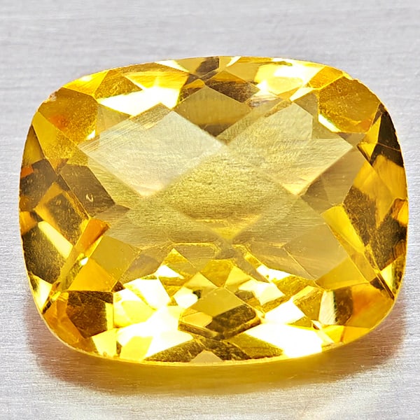 Natural Yellow Citrine 2.48 Ct. Cushion Checkerboard Cut 10.1 x 8.2 Mm Gemstone From Brazil: Product ID: 801815296 Product Name: Natural Citrine Weight: 2.48 CT. Size: 10.1 x 8.2 x 5.2 MM. Shape: Cushion Checkerboard Cut Color: Yellow Clarity:VVS - VSI Luster: Good Gems Origin: Brazil Treatme
