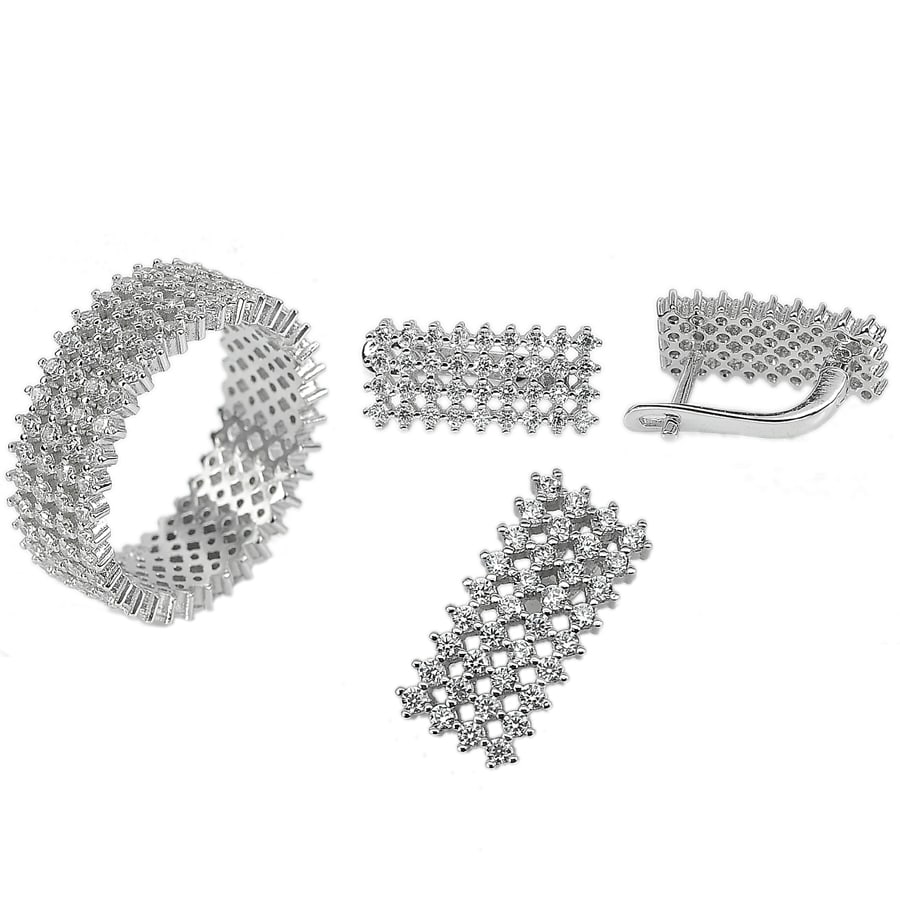 925 Sterling Silver Jewelry Set Pendant Earrings Ring 9.88 Grams Size 6 Beautiful Design (1 of 3)