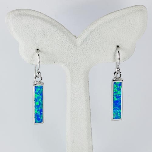 925 Sterling Silver Dangle Hook Earrings Jewelry 3.04 Grams with Multi Color Blue Created Opal (1 of 3)