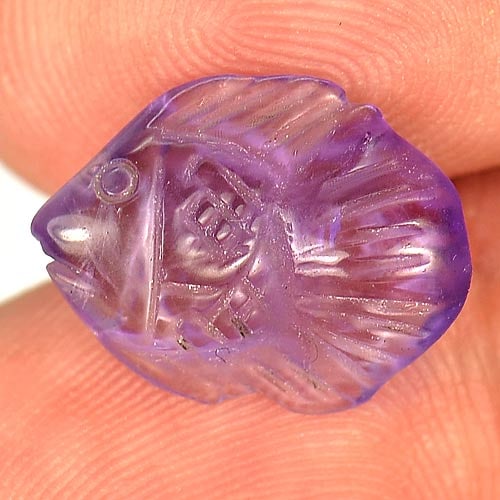 Natural Purple Amethyst 3.74 Ct. Fish Carving Size 14.7 x 11.3 Mm. Gemstone From Brazil: Product ID: 810303790 Product Name: Natural Amethyst Weight: 3.74 CT. Size: 14.7 x 11.3 x 4.4 MM. Shape: Fish Carving Color: Purple Clarity:Semi - Transparent Luster: Good Gems Origin: Brazil Treatmen